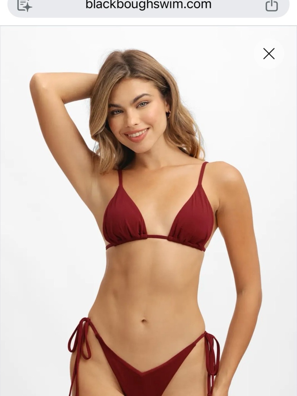 Blackbough Cherry Wine Pointelle Triangle String Bikini Set